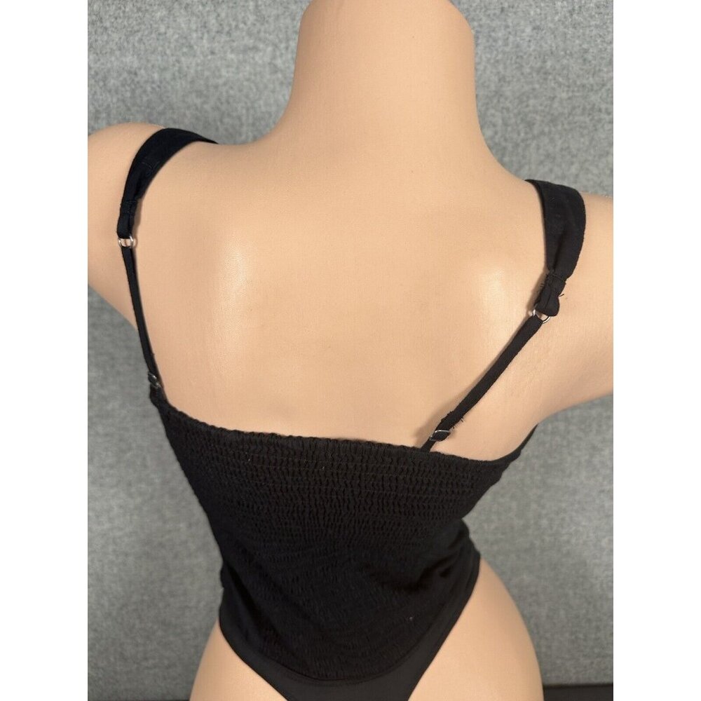 Abercrombie & Fitch XS Bodysuit Black Thong Tank Top Ruched Womens Snap - Picture 5 of 16